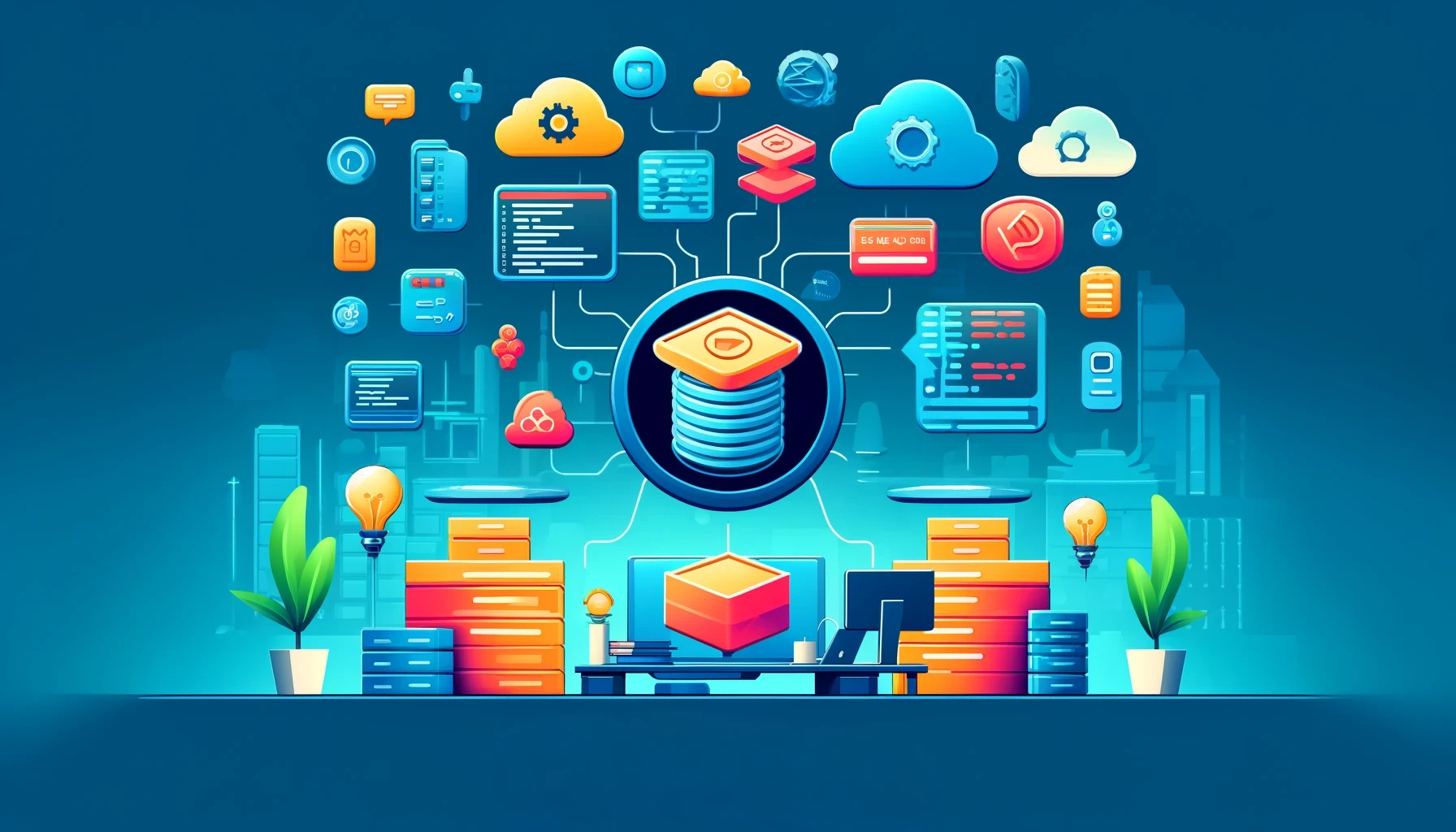 Illustration of mastering PHP databases with Scriptcase in a low-code environmen.